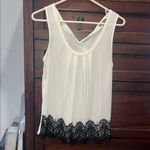 Express White Tank Top with Black Lace Hem